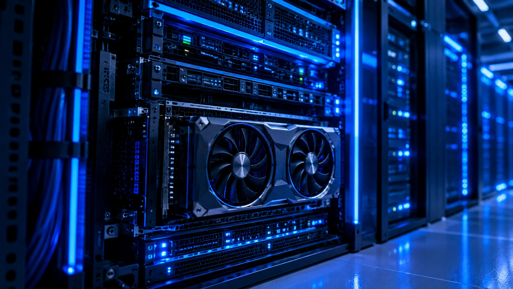 Blue-lit server hardware